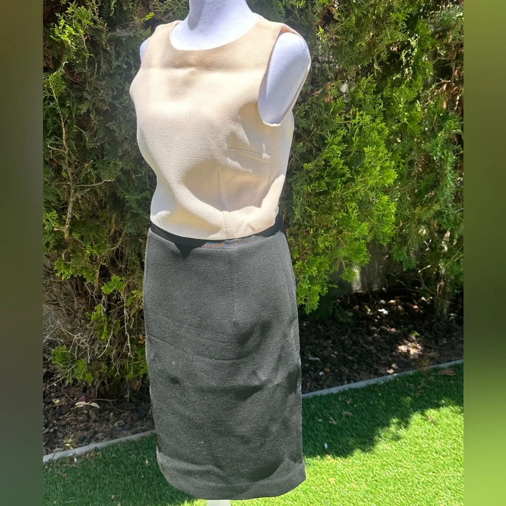 Michael Kors Two-Tone Sleeveless Mini Dress Ivory/Black Wool Crepe Size 6 - Picture 4 of 7